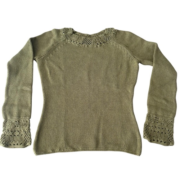 Liz Claiborne Sweaters - Liz Claiborne Green Crochet Knit Sweater Size Small Cottagecore Preppy Stylish